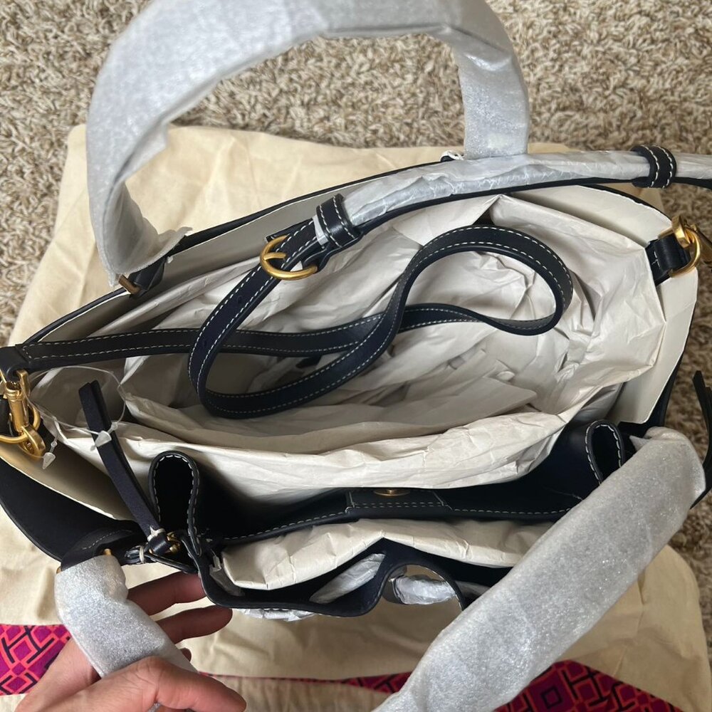 Tory Burch McGraw T Monogram Dragonfly Tote Tory Navy - Picture 6 of 10